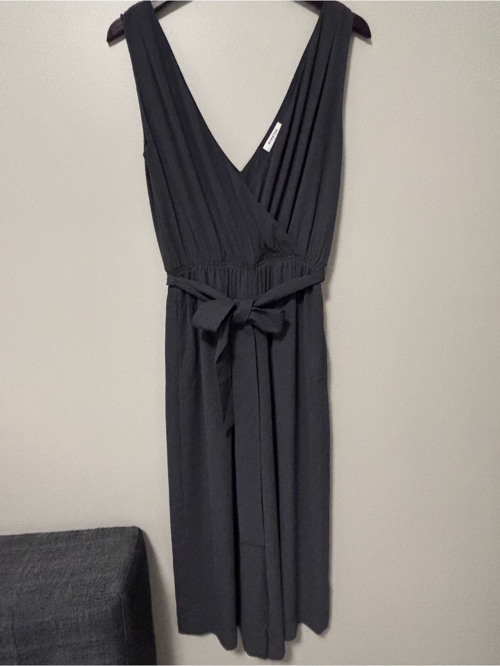 Women's Black V-Neck Wrap Jumpsuit with Tie Waist